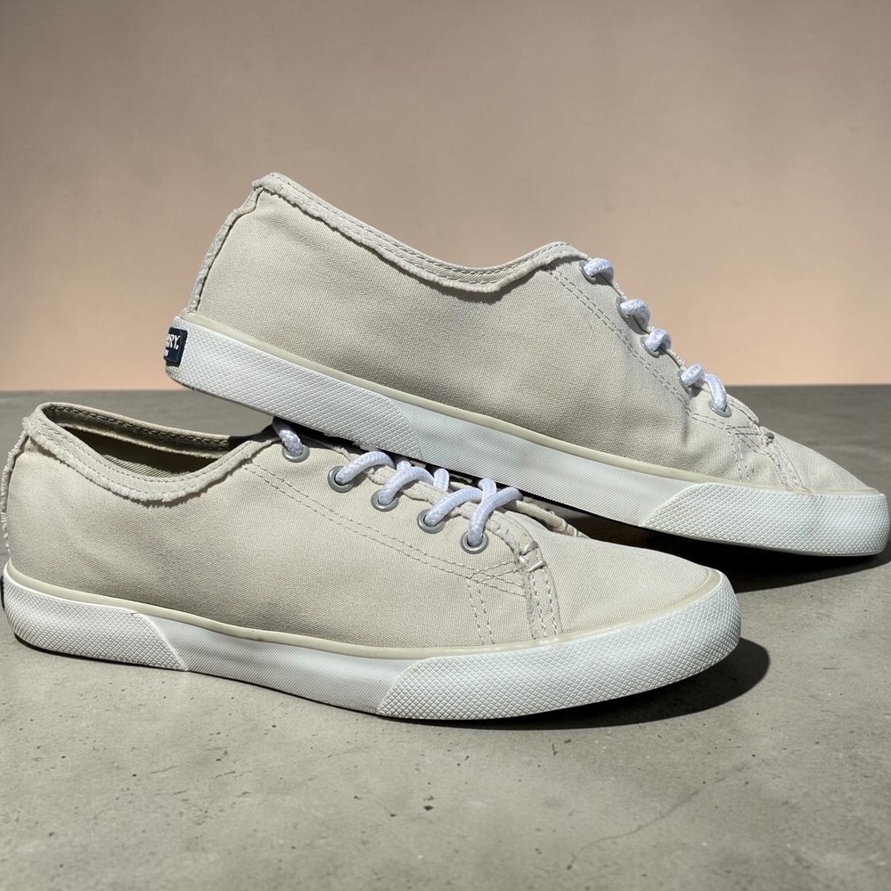 Sperry Top-Sider Crest Vibe Sneakers Beige Canvas Distressed Memory Foam 8.5